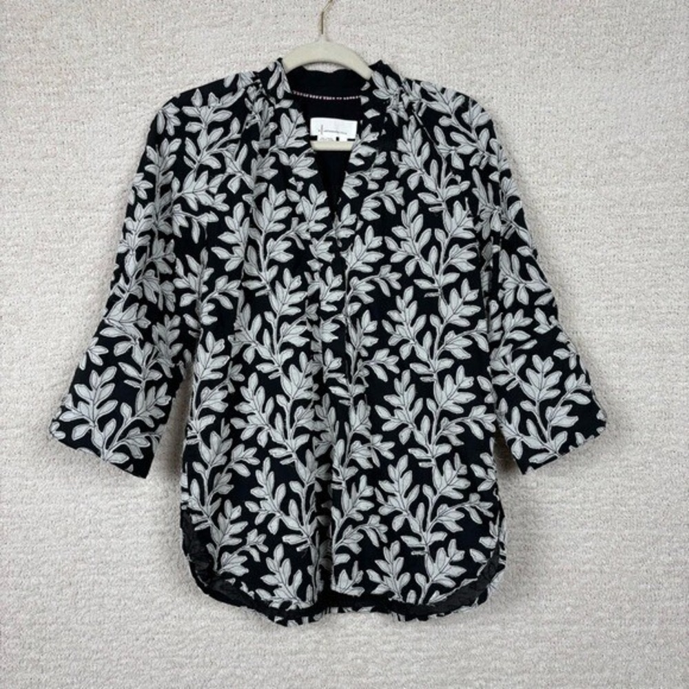 Anthropologie Top Womens XS Black White Popover Floral Blouse Oversized‎ Chic